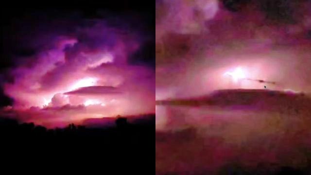 Video eines untertassenförmiges Flugobjekts mit Antenne oben, das bei Gewittern Blitze sammelt (Video)