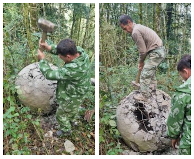 TV-Bericht: Riesige Kugeln im russischen Wald gefunden, zerstört von Männern in Militäruniformen (Video)