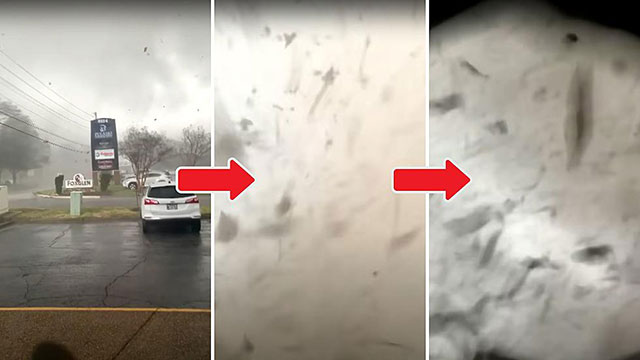 Frau aus Gebäude gesaugt, während sie Tornado filmt (Video)