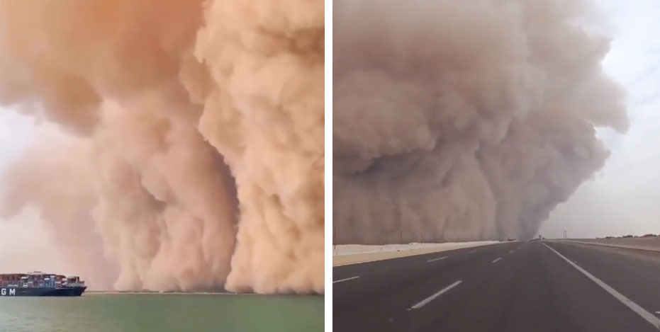 Auf einmal stockdunkel: Gigantischer Sandsturm verschluckt Straßen und Schiffe (Videos)