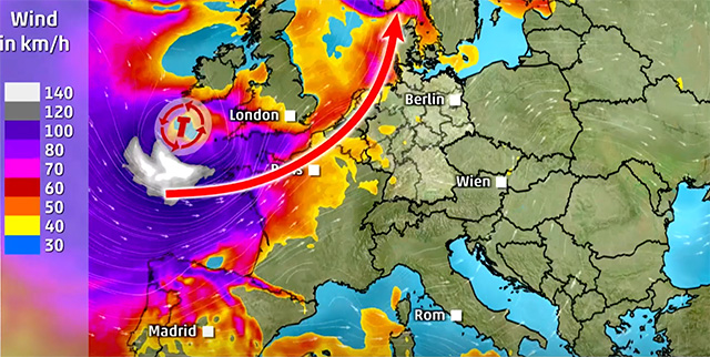 Orkan-Warnung für Europa! Windspitzen bis 190 km/h drohen diese Woche (Video)