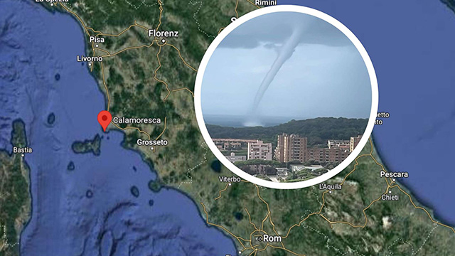 Spektakulärer Tornado in Italien: Gigantische Wasserhose an der Mittelmeer-Küste gefilmt