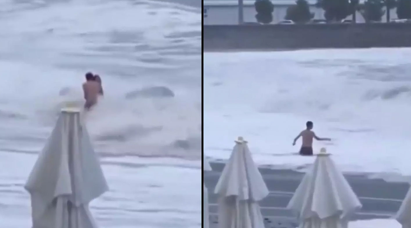 Video fängt die letzten Momente einer Frau ein, die von der Flut mitgerissen wurde und verschwand