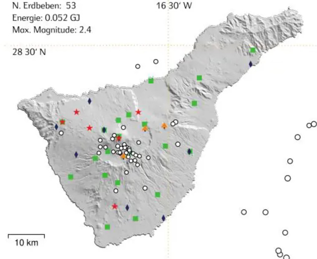 Auf den Kanaren bebte es innerhalb einer Woche 61 Mal – 53 Erdbeben allein im Bereich von Teneriffa