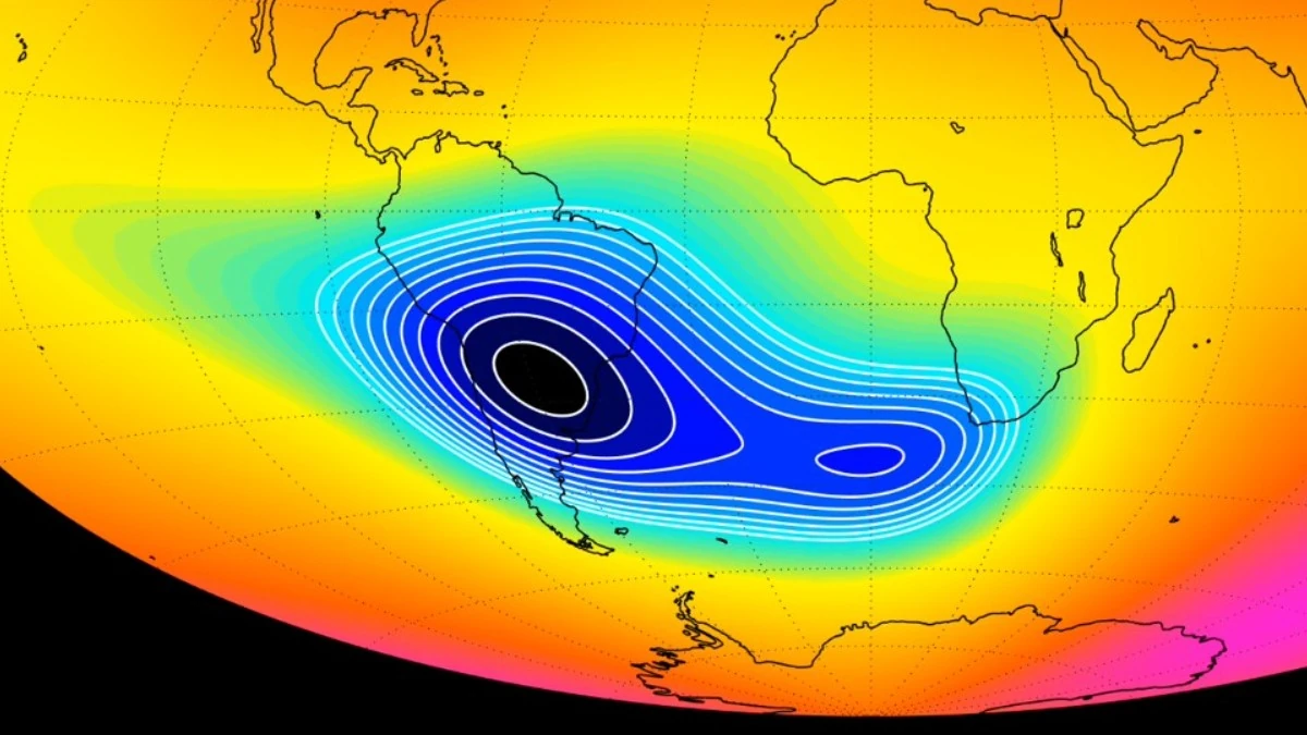 Seltenes Polarlicht innerhalb der Südatlantischen Anomalie während eines schweren geomagnetischen Sturms