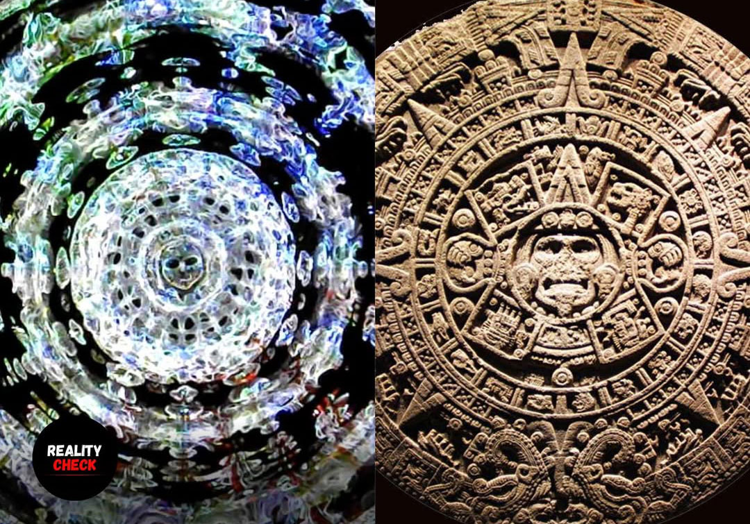 Visualisiert man die Schumann-Resonanz mithilfe der Kymatik, so ergibt sich ein Muster, welches der aztekischen Sonnensteins entspricht