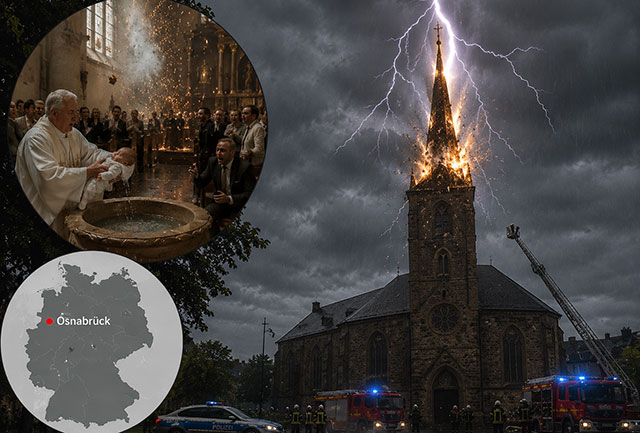 Unwetter wüten in Deutschland: Blitz trifft Kirche während Taufe