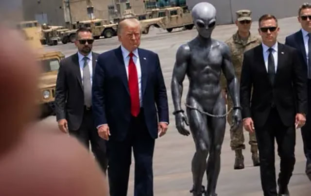 Bizarre KI-Fotos! Trump präsentiert gefesseltes Alien