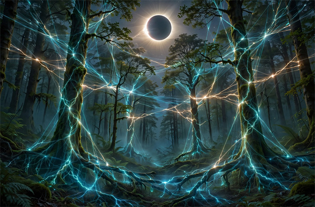 🌳 Lebendiger Planet: Eine Studie zeigt, dass Bäume während einer Sonnenfinsternis elektrische Signale synchronisieren.