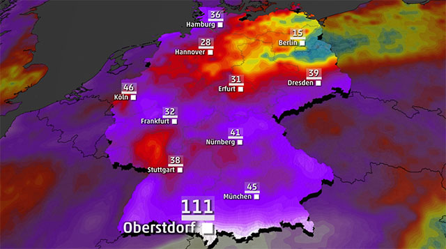 🌧️ 🌪️ Gefährliche 5b-Wetterlage möglich: Unwetter-Hotspots: Im Süden fallen über 100 Liter Regen